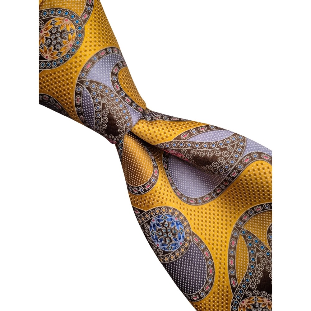 Ermenegildo Zegna Quindici Italy Silk Paisley Tie Gold Yellow Dis # 110 RARE